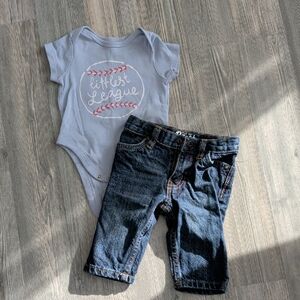 4/25$ ⚾ Old Navy Light Blue Onesie and Denim Jeans Set
